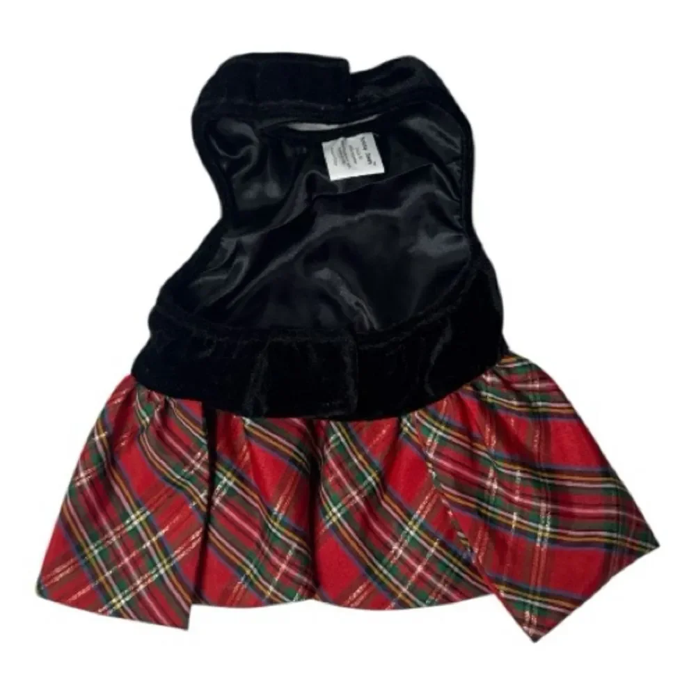 Dog Black Velvet and‎ Red Plaid Holiday Dog Dress.